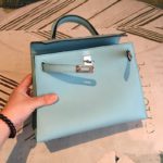 Hermes Kelly Light Blue For Women Silver Toned Hardware 10in/25cm