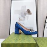 Gucci Lovelight Mid-Heel Crystal Ballet Flat With Horsebit Blue For Women GG