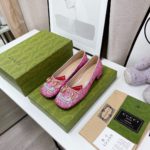 Gucci Lovelight Crystal Ballet Flat With Horsebit Silver For Women GG