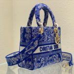 Christian Dior Medium Lady D-Lite Bag Blue, For Women, Women’s Handbags 24cm/9.5in CD M0565OROC_M808