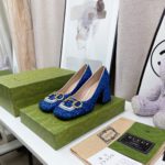 Gucci Lovelight Mid-Heel Crystal Ballet Flat With Horsebit Blue For Women GG
