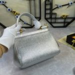 Dolce & Gabbana Medium Sicily Handbag In Dauphine Silver For Women 10.2in/26cm DG