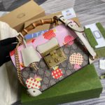 Gucci Padlock GG Small amboo Strawberry Shoulder Bag Beige For Women, Women's Bags 9.5in/24cm GG
