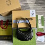 Gucci Marmont Half Moon Shaped Mini Bag Black For Women, Women's Bags 8.5in/22cm GG 699514 DTDHT 1000