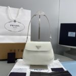 Prada Cleo Brushed Shoulder Bag With Flap White For Women, Women's Bags 8.6in/22cm 1BD311_ZO6_F0009_V_OOO