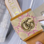 Gucci Women's GG Raffia Effect Slide Orange For Women GG 701106 UWB90 9670