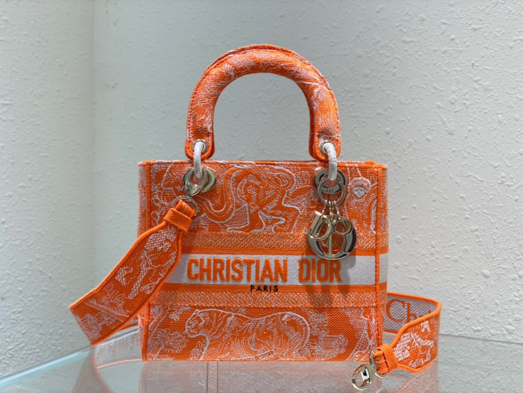 Christian Dior Medium Lady D-Lite Bag Orange, For Women, Women’s Handbags 24cm/9.5in CD M0565OROC_M057