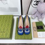 Gucci Lovelight Mid-Heel Crystal Ballet Flat With Horsebit Blue For Women GG