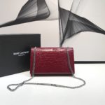 Saint Laurent Kate Medium Chain Bag With Tassel In Shiny-Embossed Burgundy For Women 9.4in/24cm 