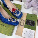 Gucci Lovelight Mid-Heel Crystal Ballet Flat With Horsebit Blue For Women GG