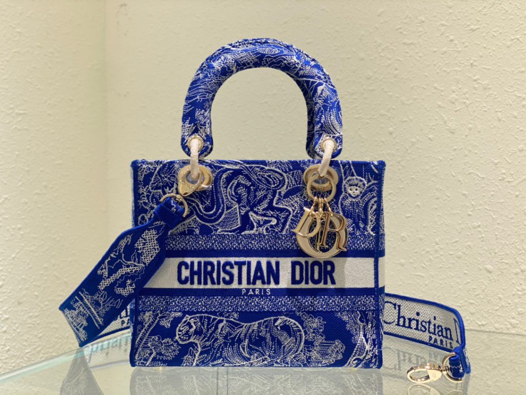 Christian Dior Medium Lady D-Lite Bag Blue, For Women, Women’s Handbags 24cm/9.5in CD M0565OROC_M808