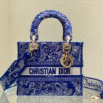 Christian Dior Medium Lady D-Lite Bag Blue, For Women, Women’s Handbags 24cm/9.5in CD M0565OROC_M808
