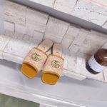 Gucci Women's GG Raffia Effect Slide Orange For Women GG 701106 UWB90 9670