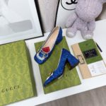 Gucci Lovelight Mid-Heel Crystal Ballet Flat With Horsebit Blue For Women GG