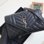 Saint Laurent Envelope Small Bag In Mix Matelassé Grain De Poudre Black For Women 8.2in/21cm YSL 600195BOW921000