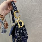 Christian Dior Saddle Bag Blue Oblique Canvas Gold Toned Hardware For Women 25cm/10in CD