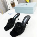 Prada Satin Heeled Sandals With Crystals Black For Women 2.55in/65mm PRD 1XX608_2AWL_F0002_F_065