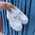 Prada Monolith Brushed Loafers White For Women 2.4in/60mm PRD 2DE129_B4L_F0009