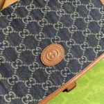 Gucci Children's GG  Messenger Bag Dark Blue And Ivory Eco Washed Organic GG Jacquard Denim For Women  11.4in/29cm GG