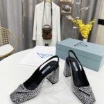 Prada Satin Sling-Back Pumps With Crystals Silver For Women 3.5in/90mm PRD