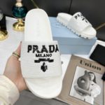 Prada Logo Detailed Sequin Slides White For Women 1.4in/35mm PRD