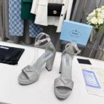 Prada Satin Platform Sandals With Crystals Silver For Women 5.3in/135mm PRD