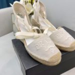 Prada Linen Espadrille Wedge Sandals White For Women 3.5in/90mm PRD