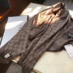 Gucci GG Jacquard Silk Wool Shawl Grey/Brown 55in/140cm
