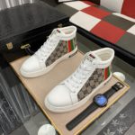 Gucci Men's GG Ace High Top Sneaker With Web White And Gray For Men