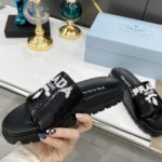 Prada Logo Detailed Sequin Slides Black For Women 1.4in/35mm PRD 1XX603F020959