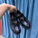 Prada Chocolate Sharp Brushed Pointed Loafers Black For Women 1.6in/40mm PRD 2DE131_055_F0002