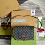 Gucci Children's GG  Messenger Bag Dark Blue And Ivory Eco Washed Organic GG Jacquard Denim For Women  11.4in/29cm GG