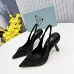 Prada Satin Slingback Pumps With Crystals Black For Women 2.2in/55mm PRD