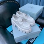 Prada Monolith Brushed Loafers White For Women 2.4in/60mm PRD 2DE129_B4L_F0009