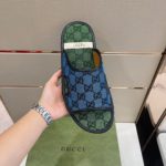 Gucci Men's GG Supreme Slide Sandal Blue And Green For Men ‎624879