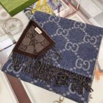 Gucci Jacquard Pattern Knit With Tassels Navy and Brown 190cm/75in 676610 3G200 4165