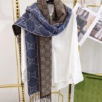 Gucci Jacquard Pattern Knit With Tassels Navy and Brown 190cm/75in 676610 3G200 4165