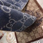 Gucci Jacquard Pattern Knit With Tassels Navy and Brown 190cm/75in 676610 3G200 4165