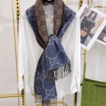 Gucci Jacquard Pattern Knit With Tassels Navy and Brown 190cm/75in 676610 3G200 4165