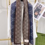 Gucci Jacquard Pattern Knit With Tassels Navy and Brown 190cm/75in 676610 3G200 4165