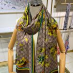 Gucci Cashmere Flower Printed Patterns Multicolor in Brown Scarf 150cm/71in