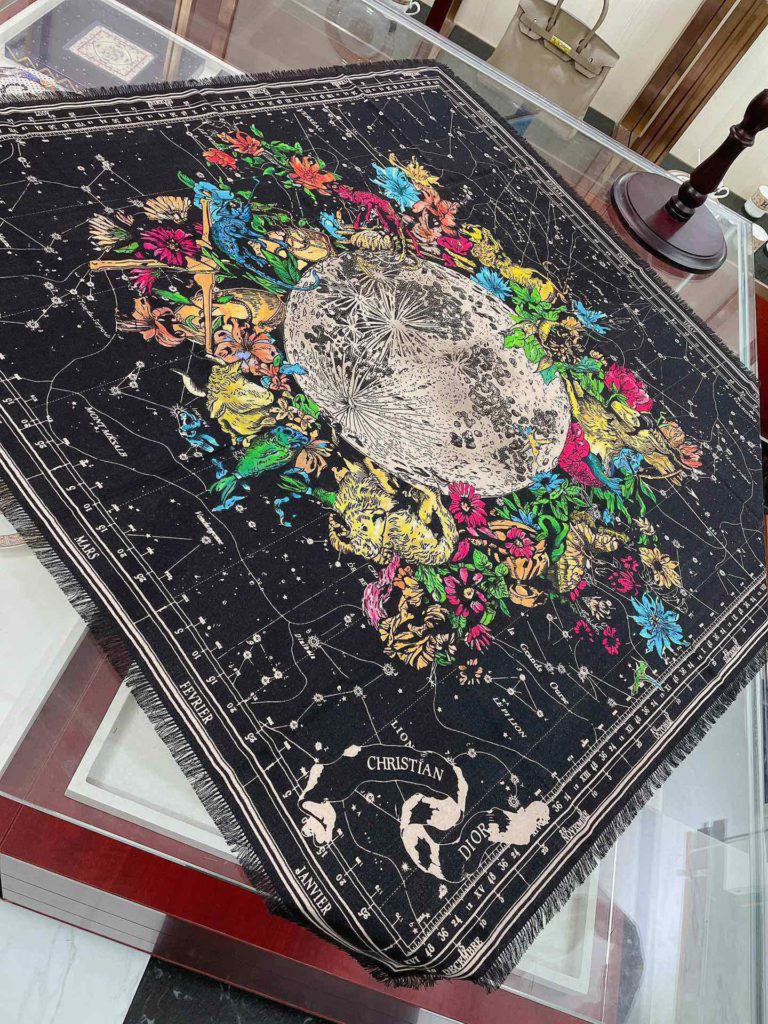 Dior Zodiac 90 Square Black Silk Twill Scarf 110cm/43in 115ZOD090I607_C900