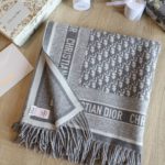 Dior Oblique Diortwin Square Gray and Navy Blue Silk Twill Scarf 150cm/71in
