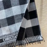 Dior Caro Patterns White and Black Wool Scarf 200cm/79in