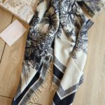 Dior Silk Square Ivory and Navy Blue Scarf 150cm/71in