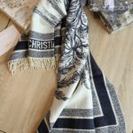Dior Silk Square Ivory and Navy Blue Scarf 150cm/71in