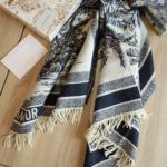 Dior Silk Square Ivory and Navy Blue Scarf 150cm/71in