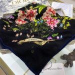 Dior Silk Cashmere Square Multicolor Flower in Black Scarf 140cm/55in