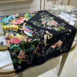 Dior Silk Cashmere Square Multicolor Flower in Black Scarf 140cm/55in