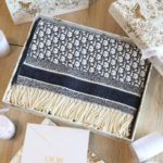Dior Oblique Square Navy Blue Silk Twill Scarf 150cm/59in